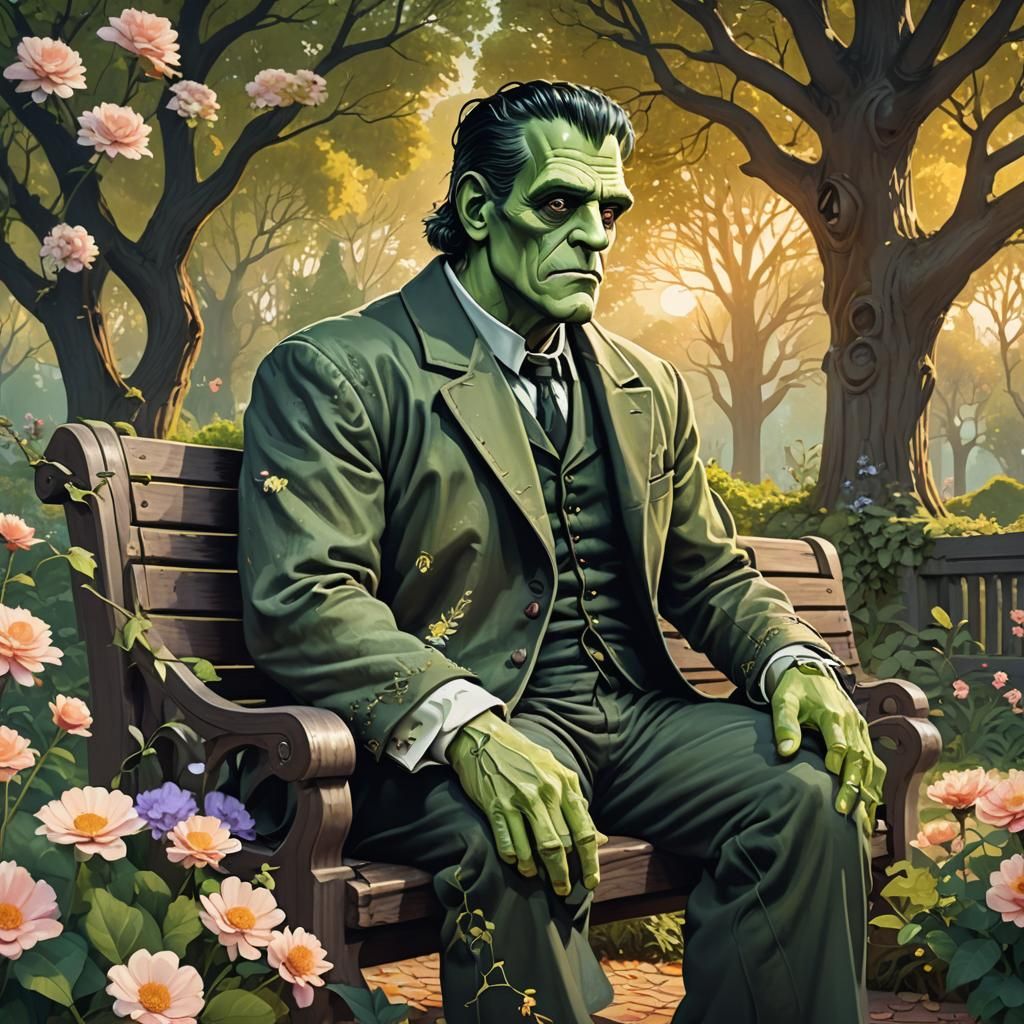 Frankenstein Relaxing in a Fantastical Park