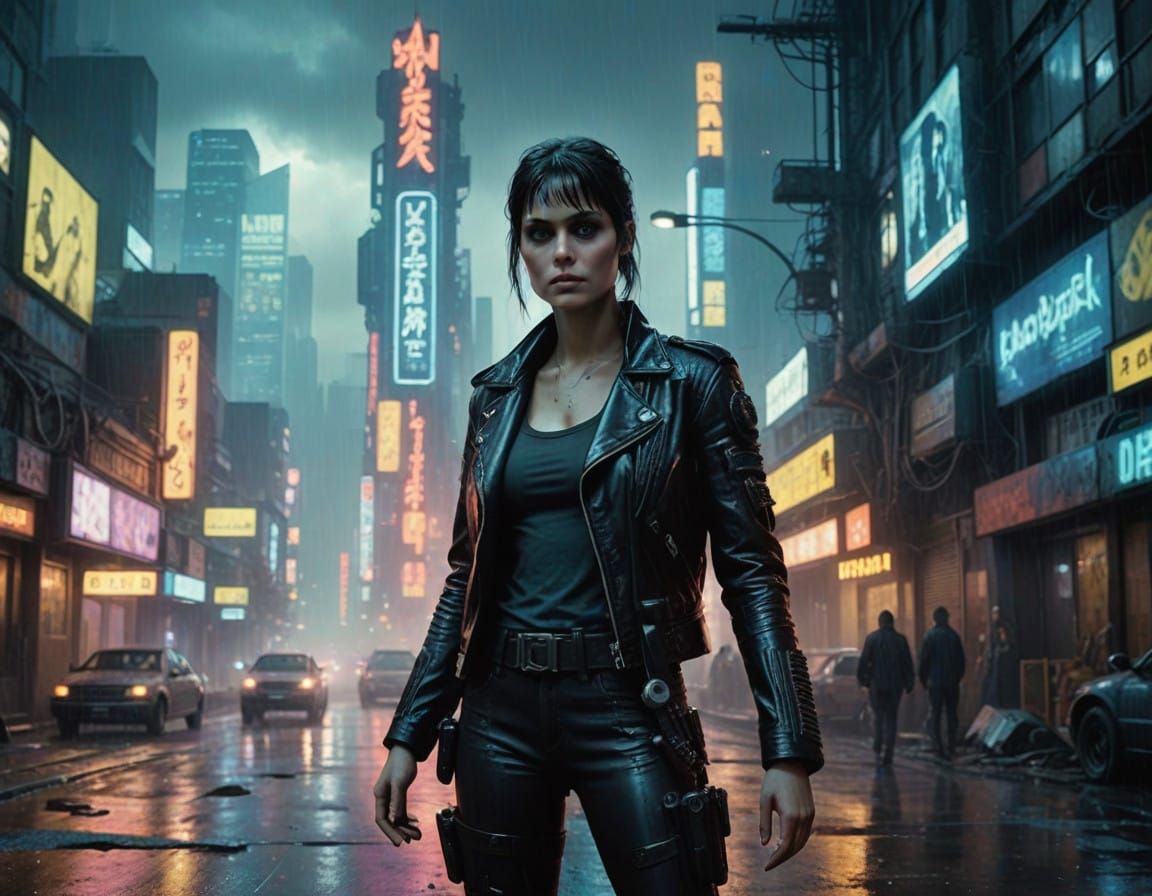 Neon-Lit Alleyway Night in a Cyberpunk Cityscape