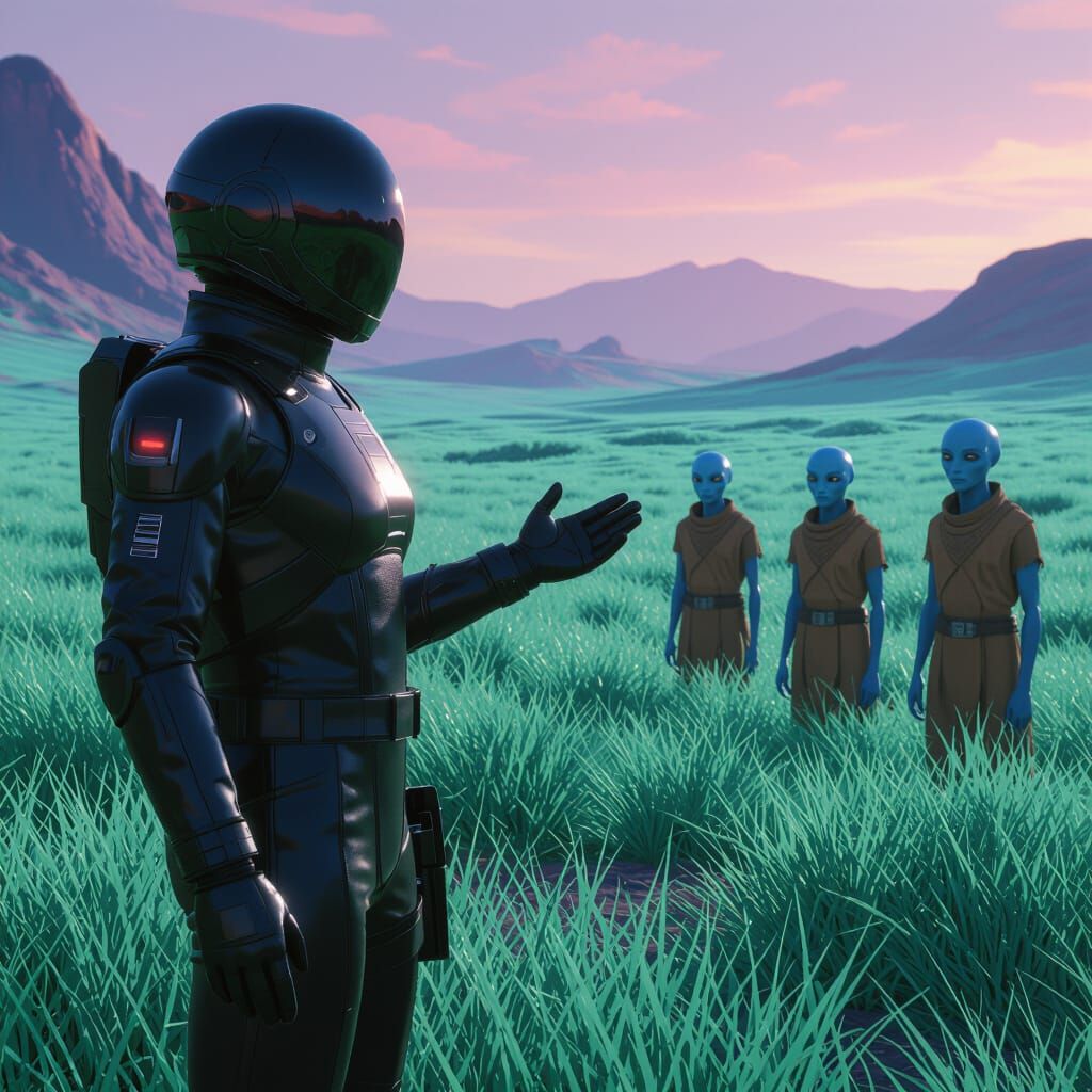 Peaceful Space Explorer on Alien Planet