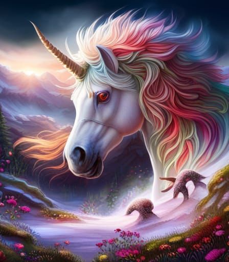 Unicorn Head Amidst Intricate Organic Vegetation