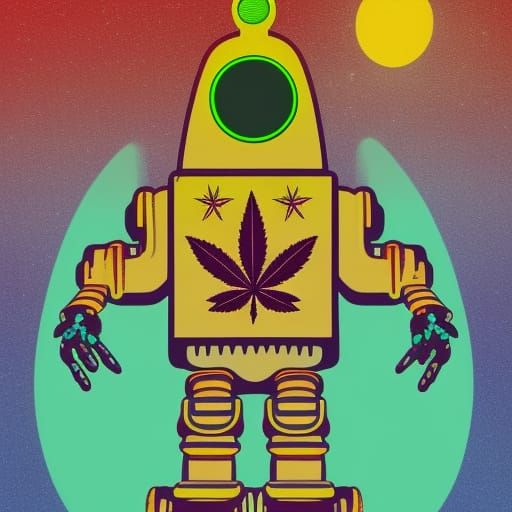 Synthwave Robot Scarecrow on Moon with Onions