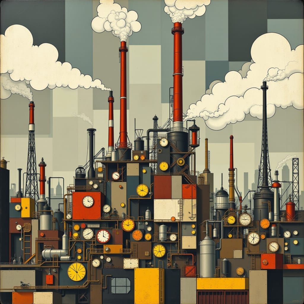 Mondrian Factory Style City in the Clouds