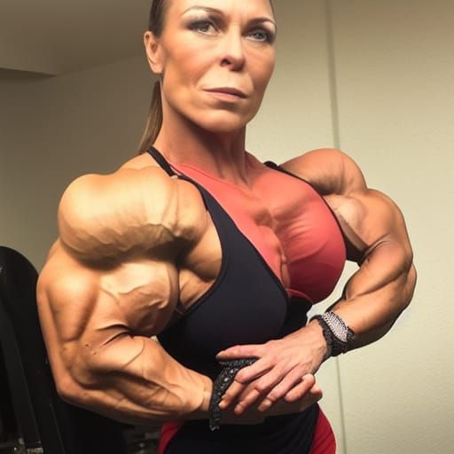 Muscular Female Bodybuilder Flexing Ripped Arm