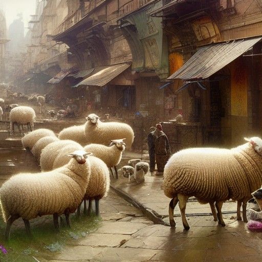 Sheep and Cats in Solarpunk Concept Art