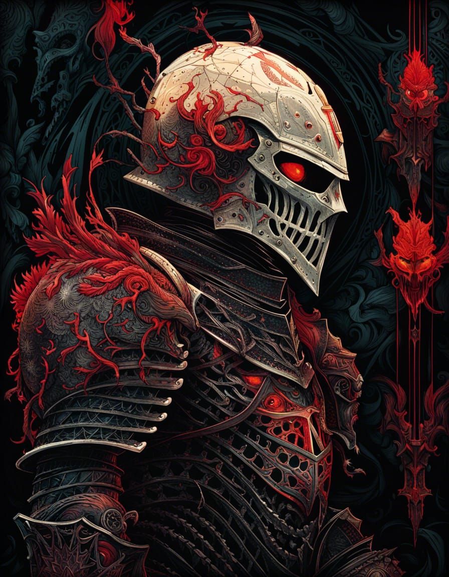 Demonic Bone Knight with Glowing Eyes