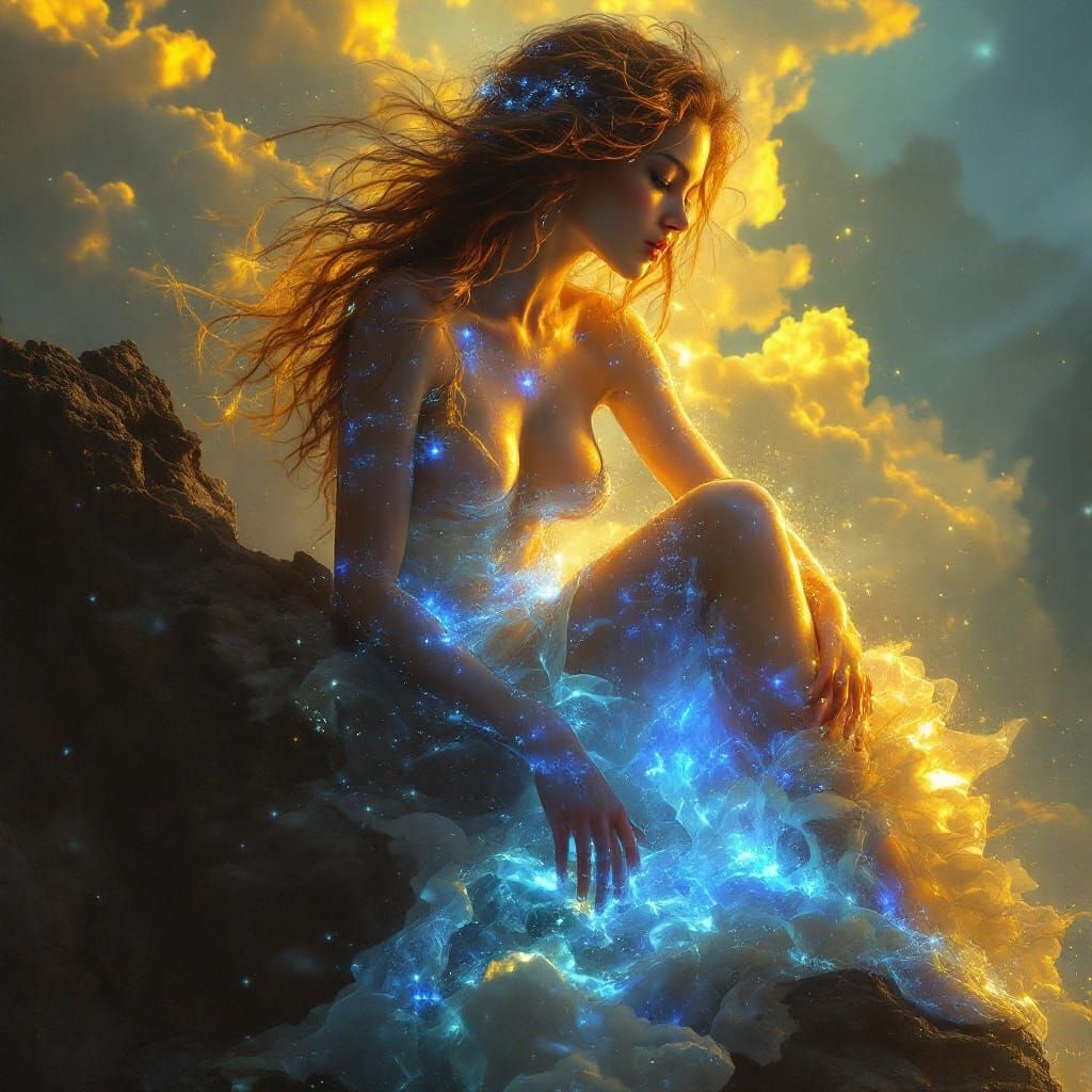 Ethereal Female Form Radiates Divine Light in a Bierstadt-In...