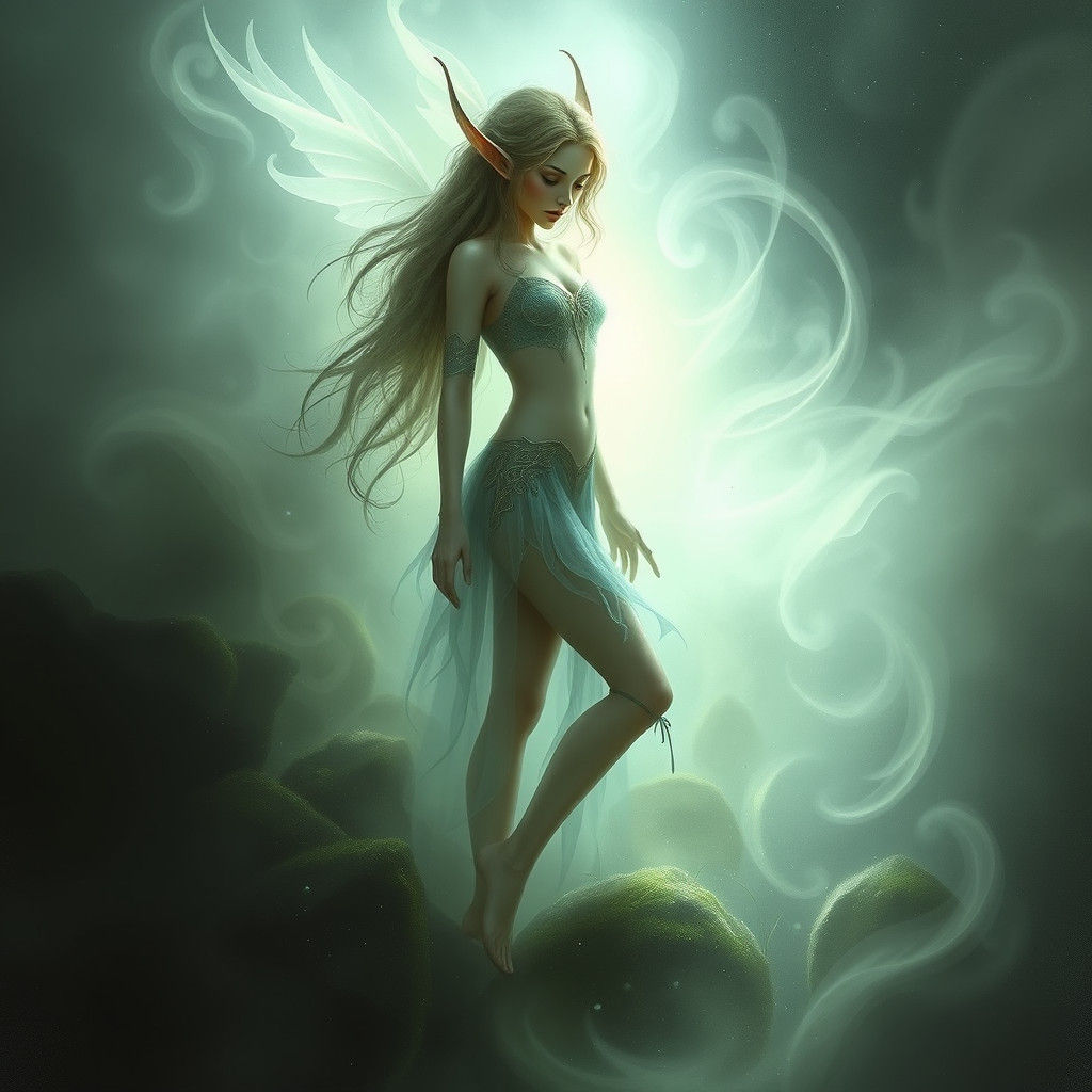 Ethereal Elf Maiden in Mystical Ambiance