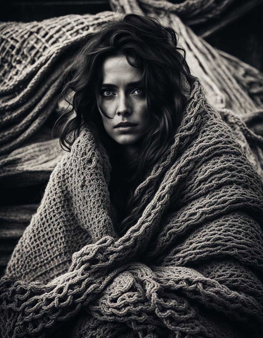 Captive Woman at Sea Amongst Waffle Blankets