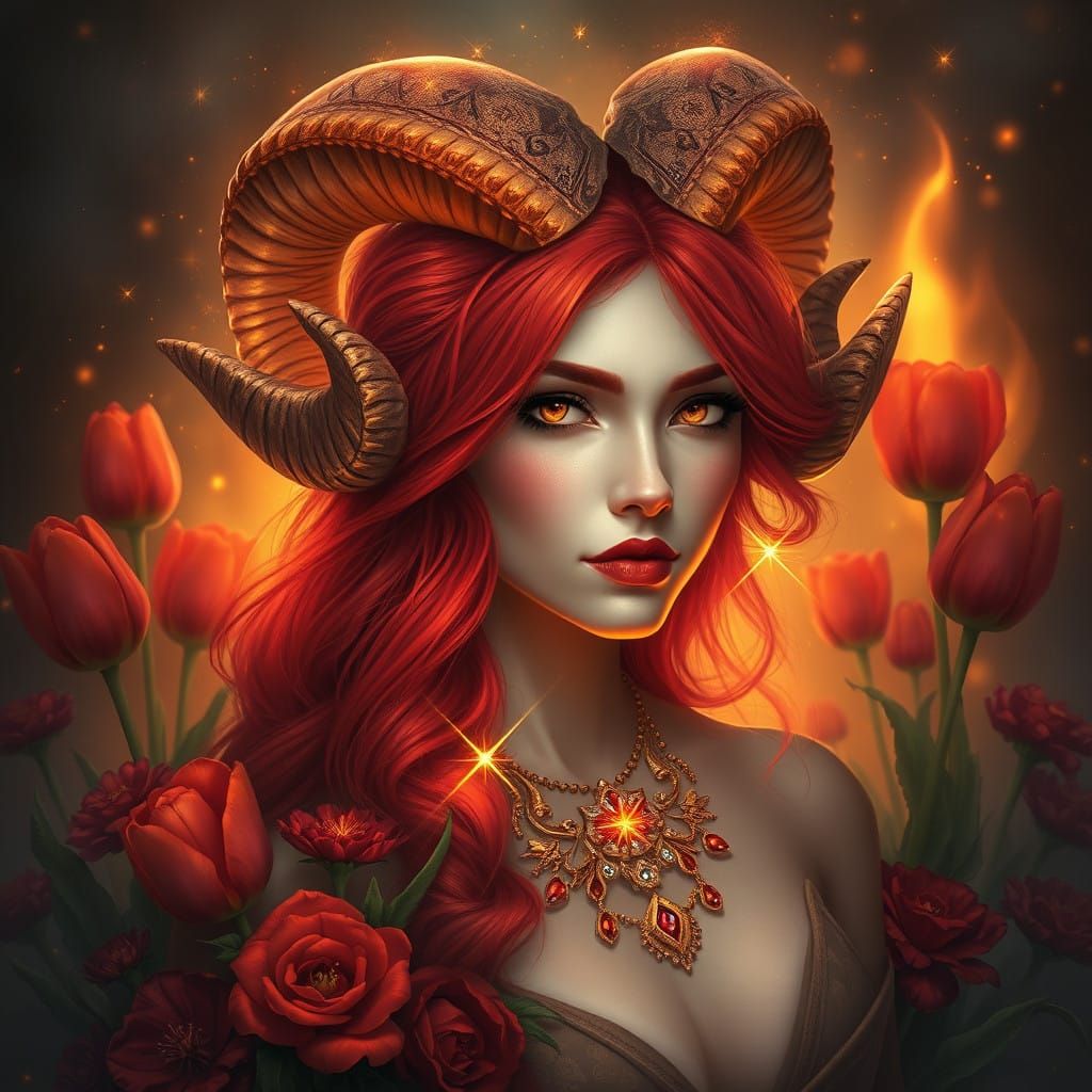 Aries Goddess Ignites the Night with Fiery Beauty