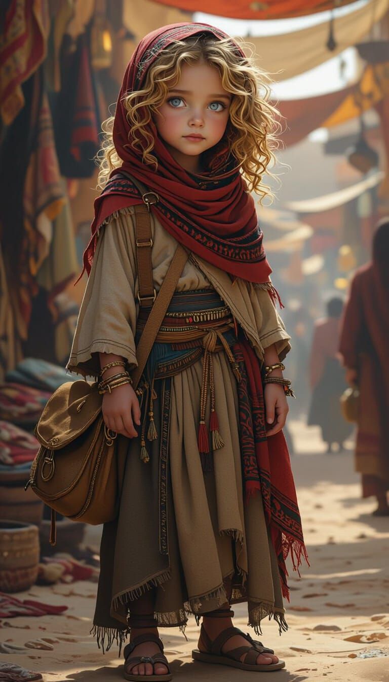 Orphan Girl Morsel in Desert Bazaar, Digital Art