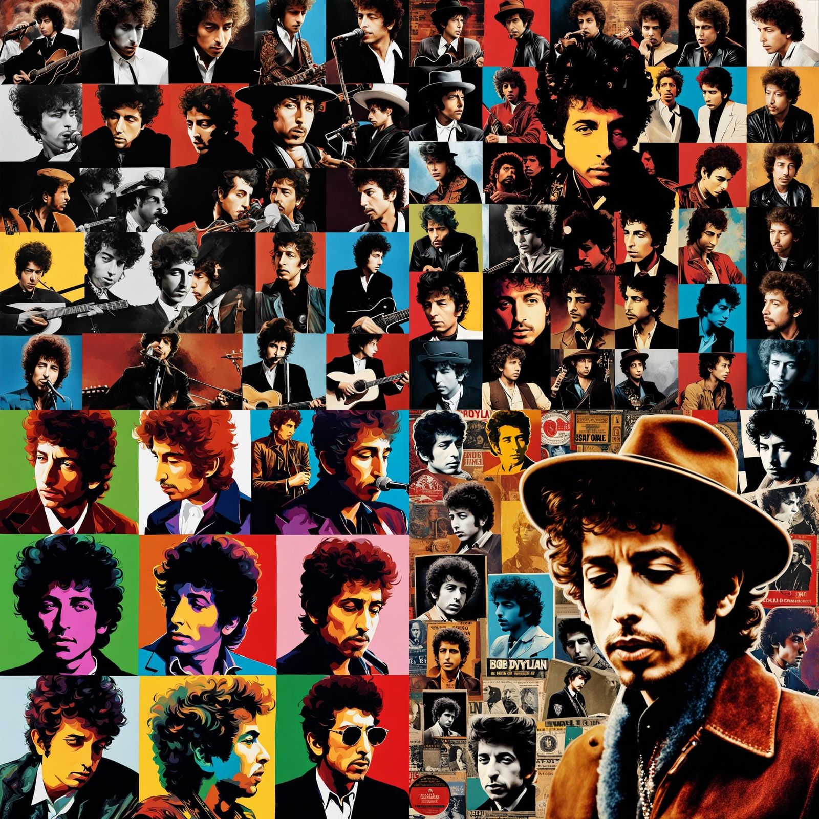 Bob Dylan Collage Portrait in Glossy Photo Style