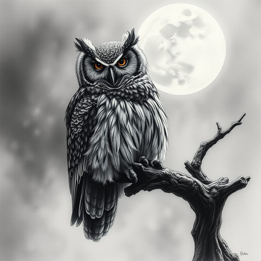 Majestic Owl in Mystical Moonlit Mist