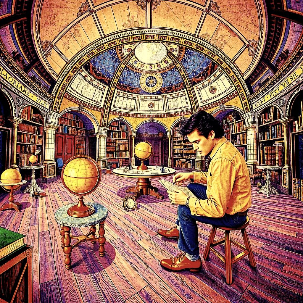 Celestial Cartographer in a Majestic, Starlit Observatory