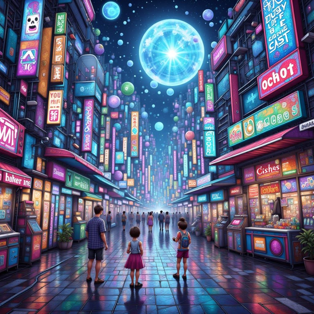 Futuristic City Square with Hover-Vehicles and Holograms