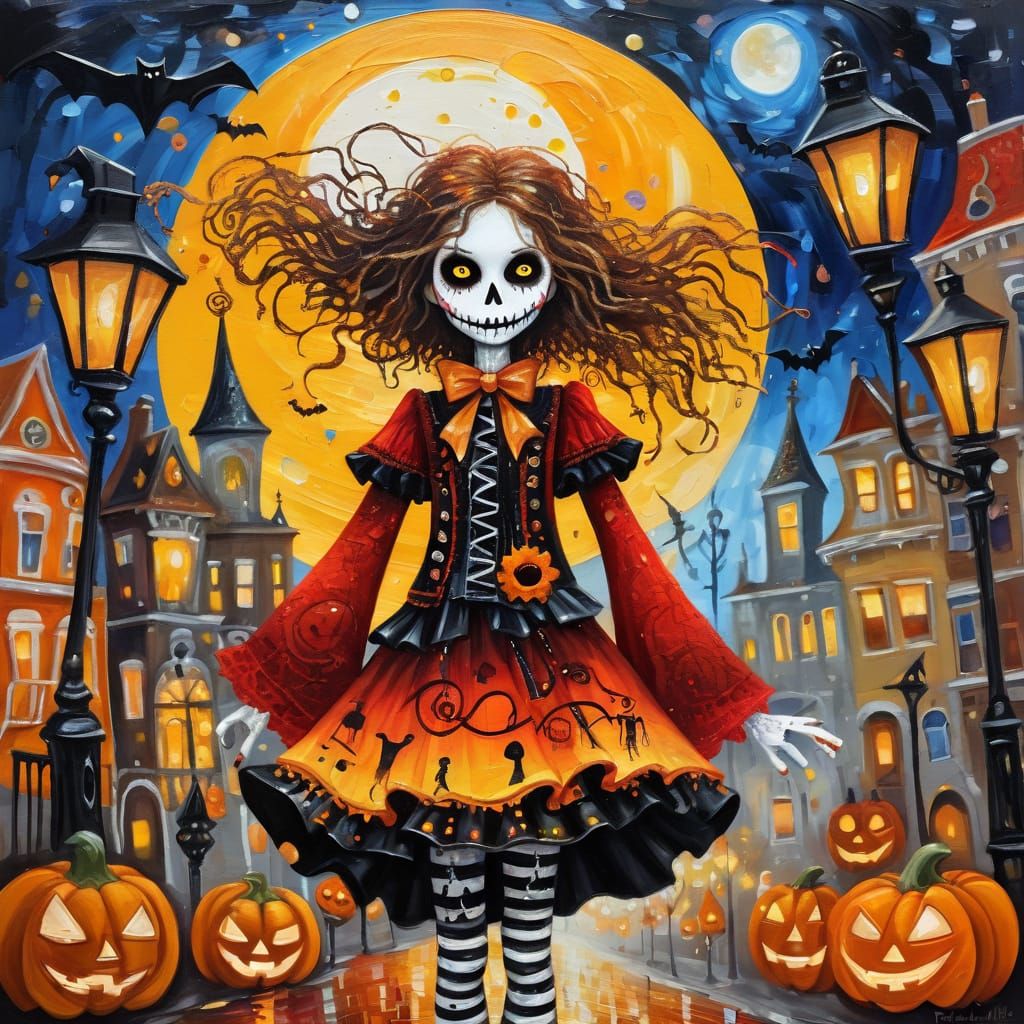 Steampunk Scarecrow Dancing in Vivid Colors