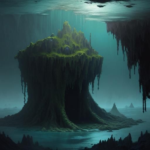 Waterlogged World with Lone Figure, in Surreal Style