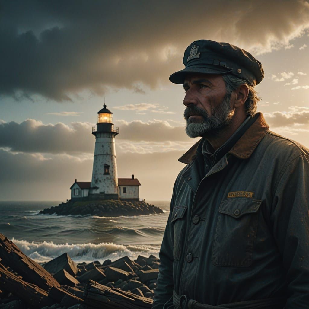 Weathered Lighthouse Keeper at Dawn