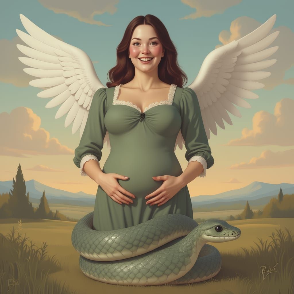 Woman with Grinning Cyclops Belly in Surreal Digital Art