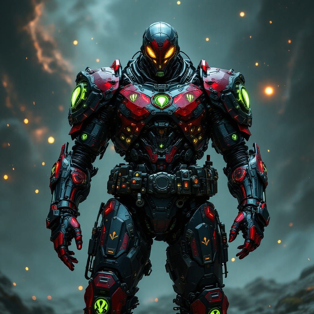 Clockwork Warrior in a Futuristic, Cyberpunk Landscape