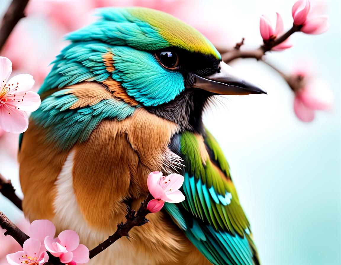Relaxed Woman with Birds and Blossoms