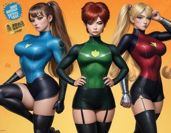 Blossom, Bubbles and Buttercup, Powerpuff Girl, adult, tight...