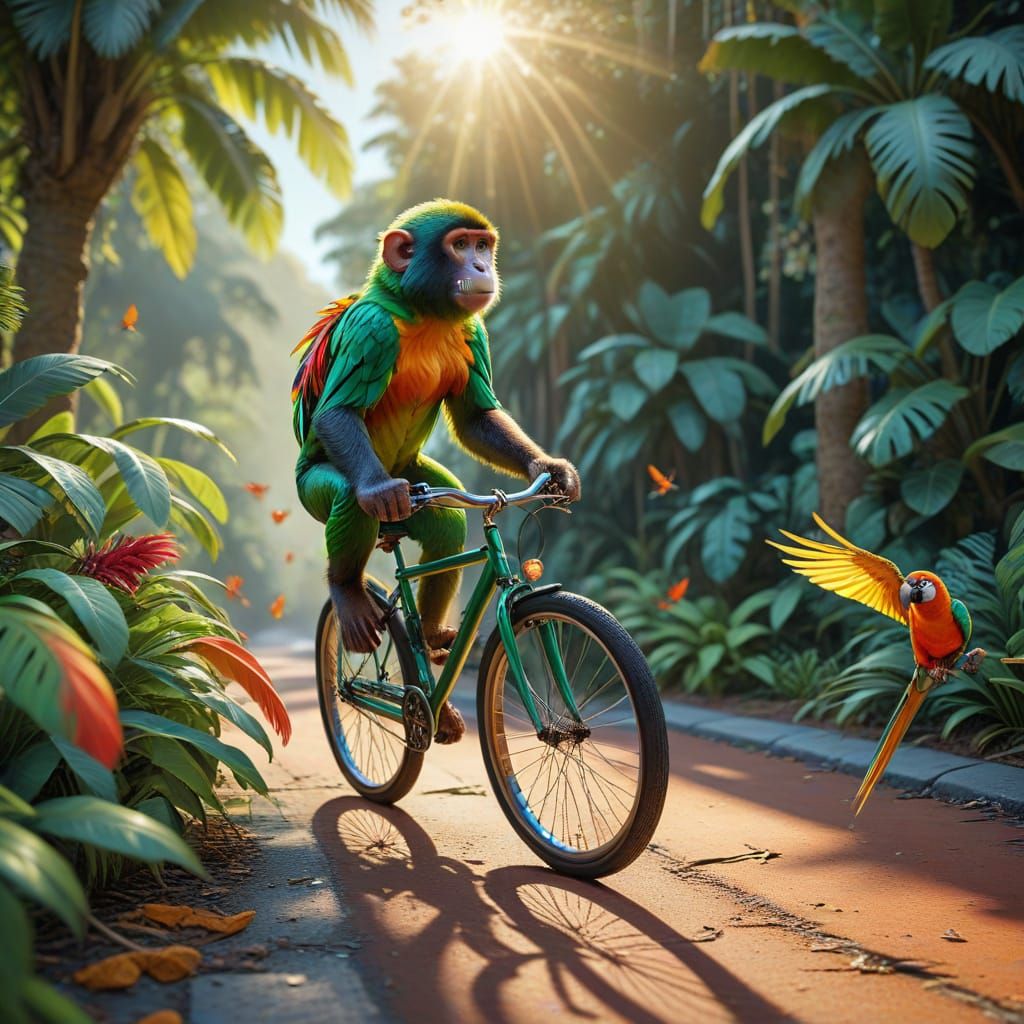 Monkey Rides Bike: Hyper-Realistic 3D Digital Art