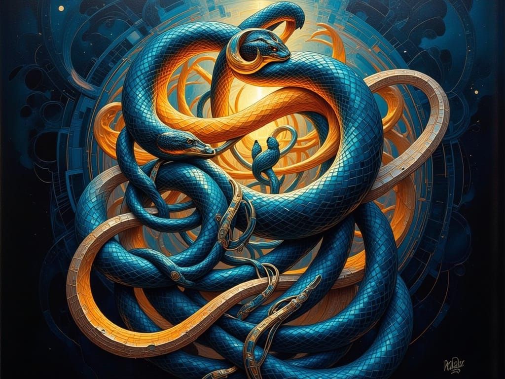 Vibrant Snake DNA Helix in Art Nouveau Style