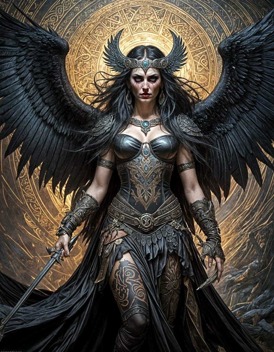 Morrigan, Celtic Goddess of War, in Renaissance Style