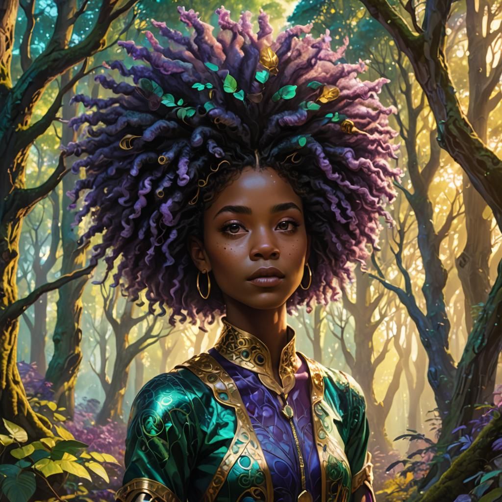 Magical Forest Portrait of Girl with Afro Puffs