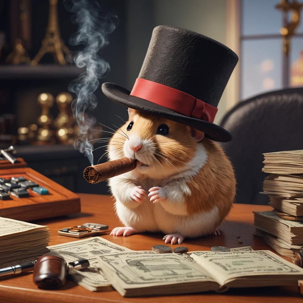 Hamster Accountant Smoking Cigar: Pixar-Style 3D Art