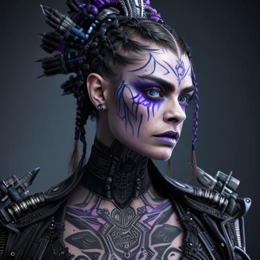 Fractalpunk Dark Elf Android Portrait with Tattoos