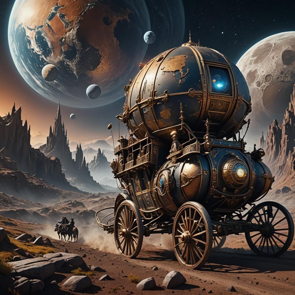 Carriage Journey from Earth to Moon: Fantasy Concept Art