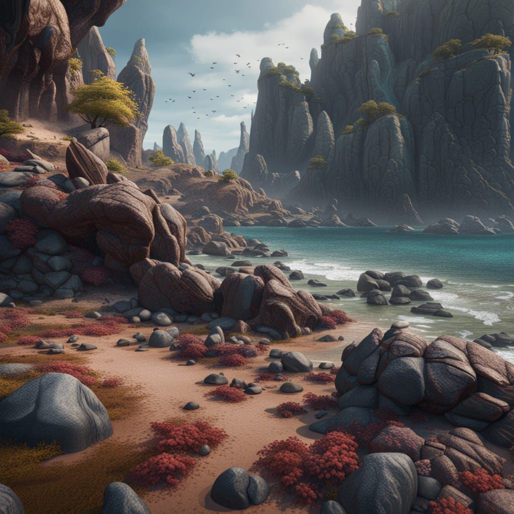 Detailed Matte Painting of Rocky Shorelines