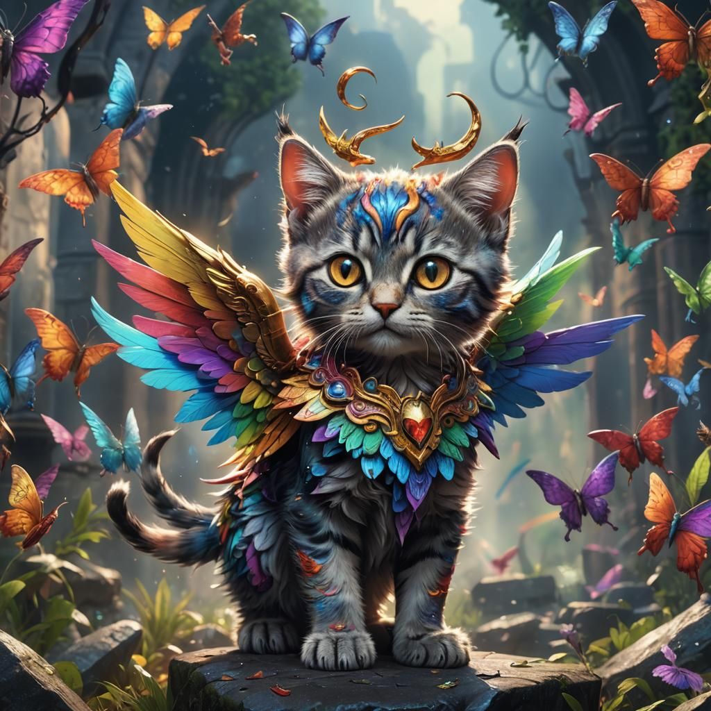 Rainbow Kitten with Wings: Fantasy Concept Art