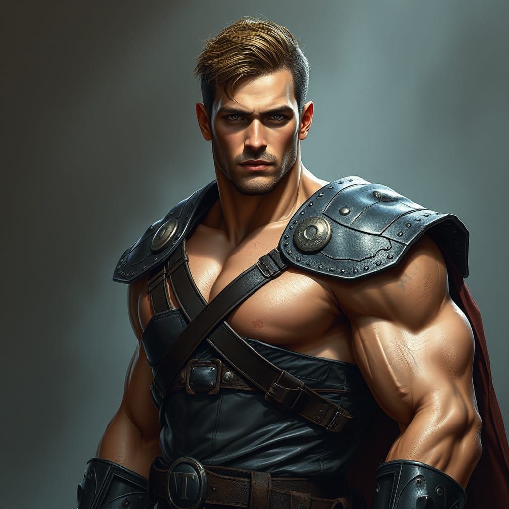 Heroic Muscular Man in Leather Armor