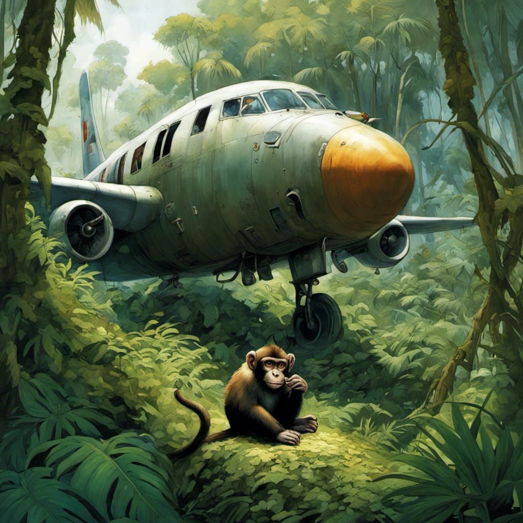 Monkey on Crashed Plane, Comic Book Style