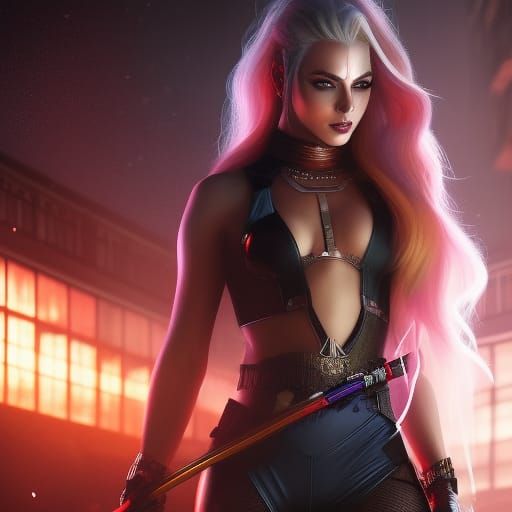 Hyperrealistic Harley Quinn Portrait in Volumetric Lighting