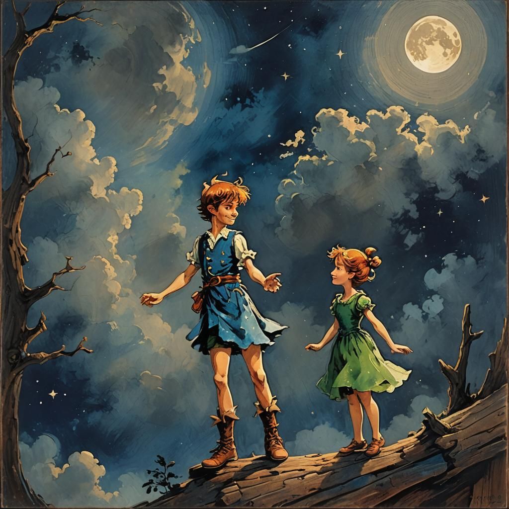 Peter Pan and Wendy, James Coleman Style Painting