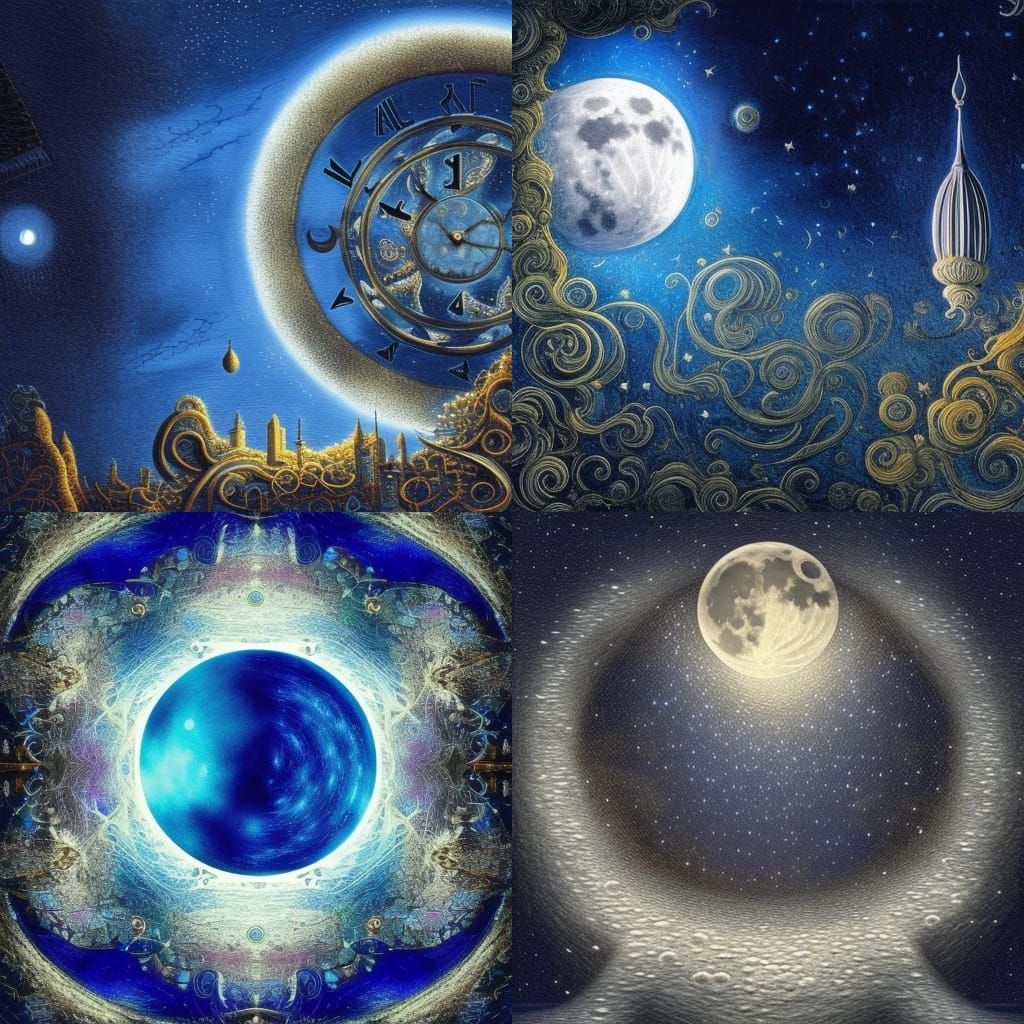 Surreal Moonlit Sky with Magic Clock Town