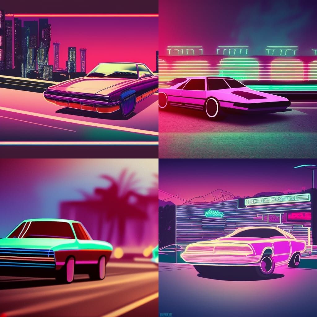 Synthwave Neon Retro Cars