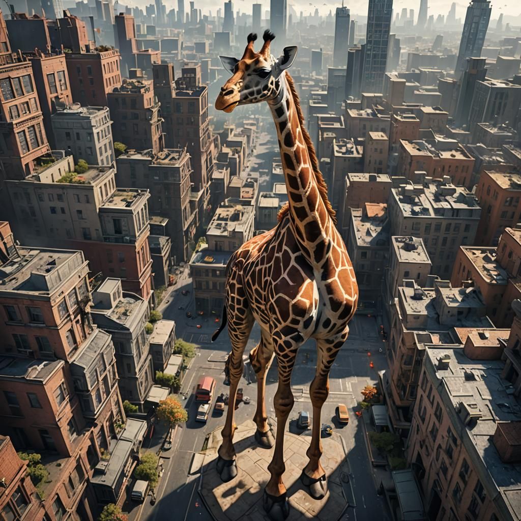 Giant Giraffe in Cityscape: Fantasy Concept Art