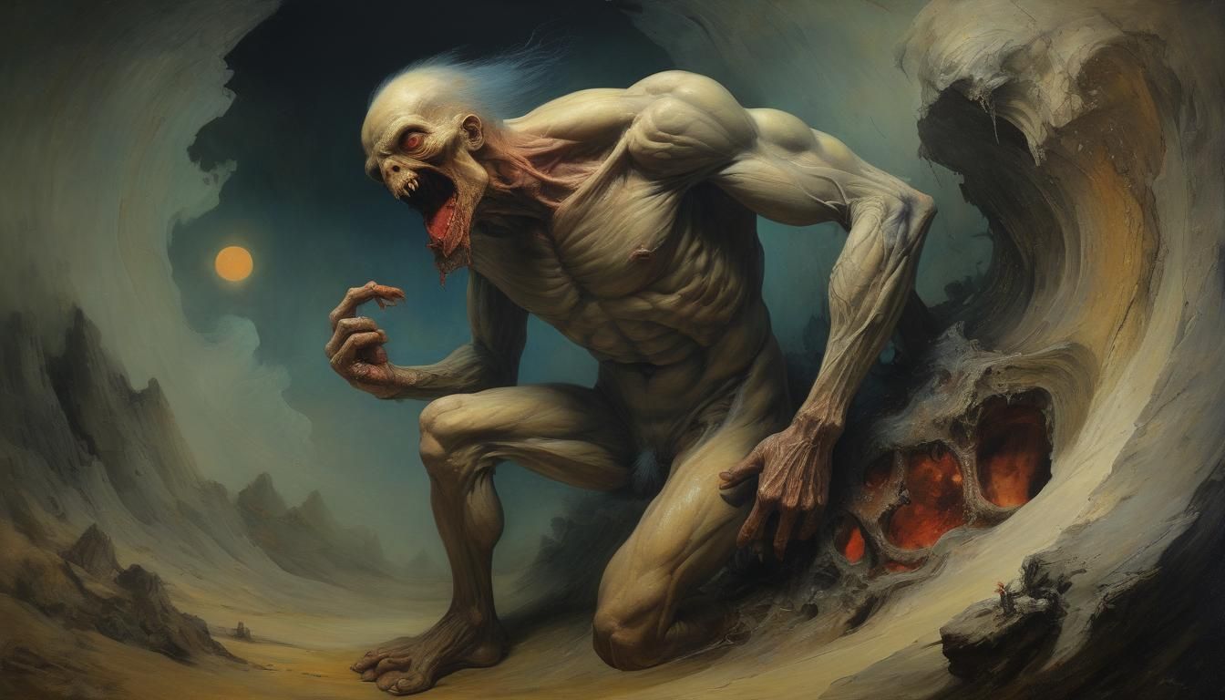 Saturn Devouring Son: Beksinski's Surreal Oil Interpretation