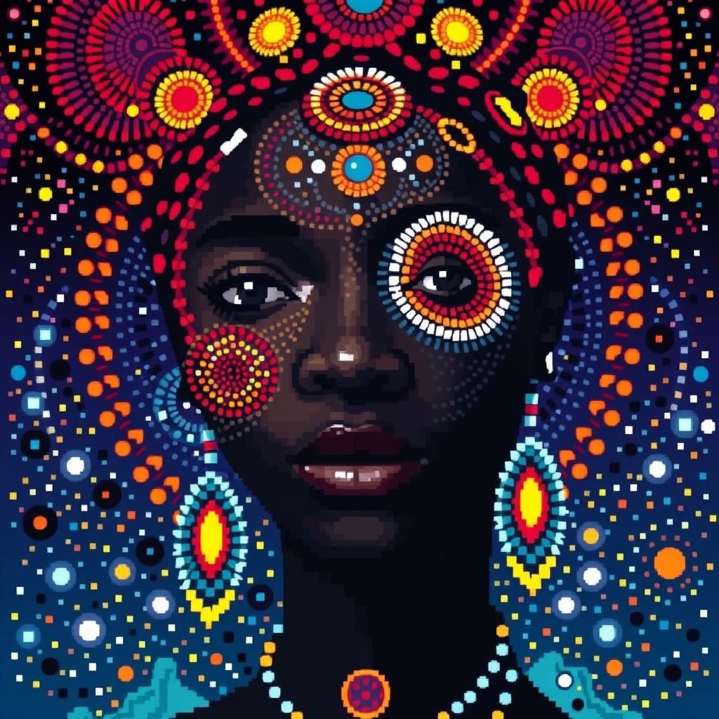 Aboriginal Pixel Art Portrait with Fractal Elements
