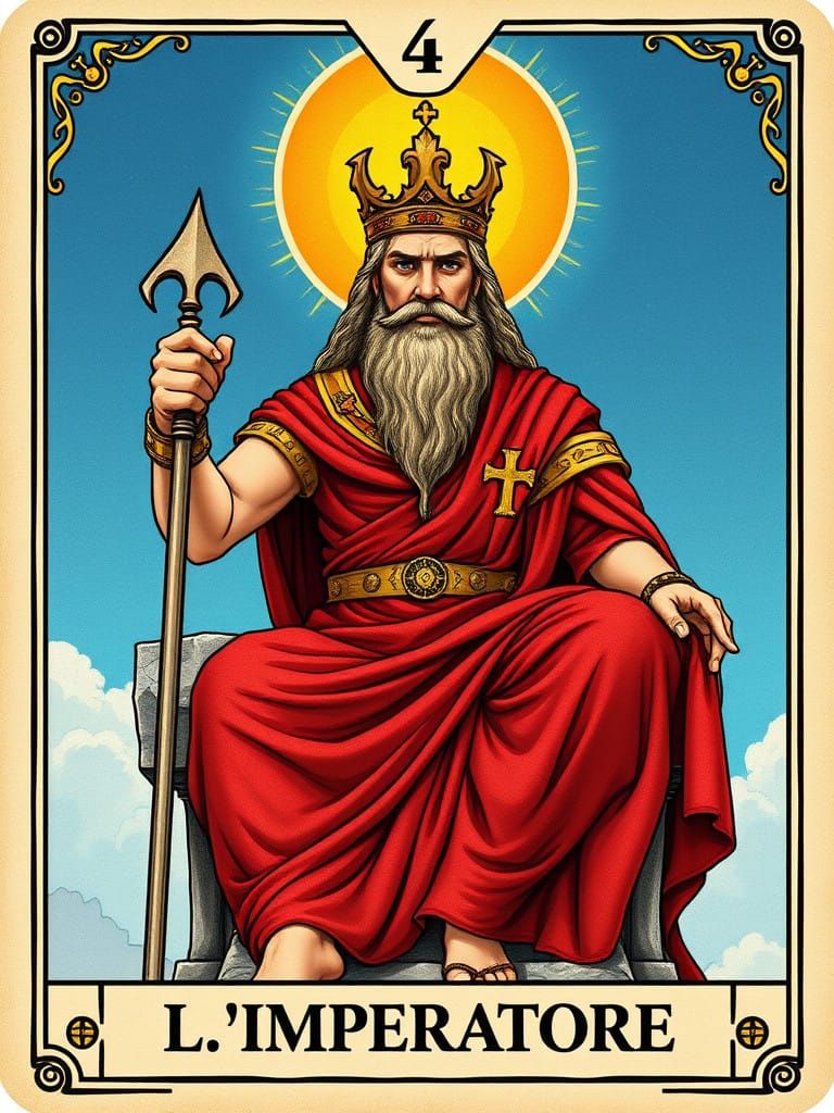 Majestic Emperor Portrait in Tarot Card Style