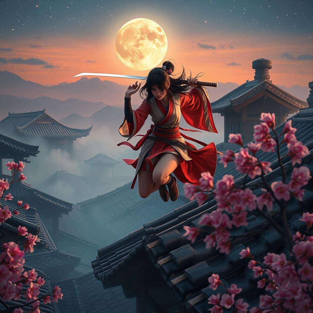 Hyperrealistic Japanese Girl Assassin Leaps Through Ancient ...
