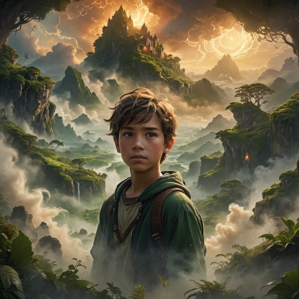 Mystical Fantasy Landscape with Boy in Digital Painting