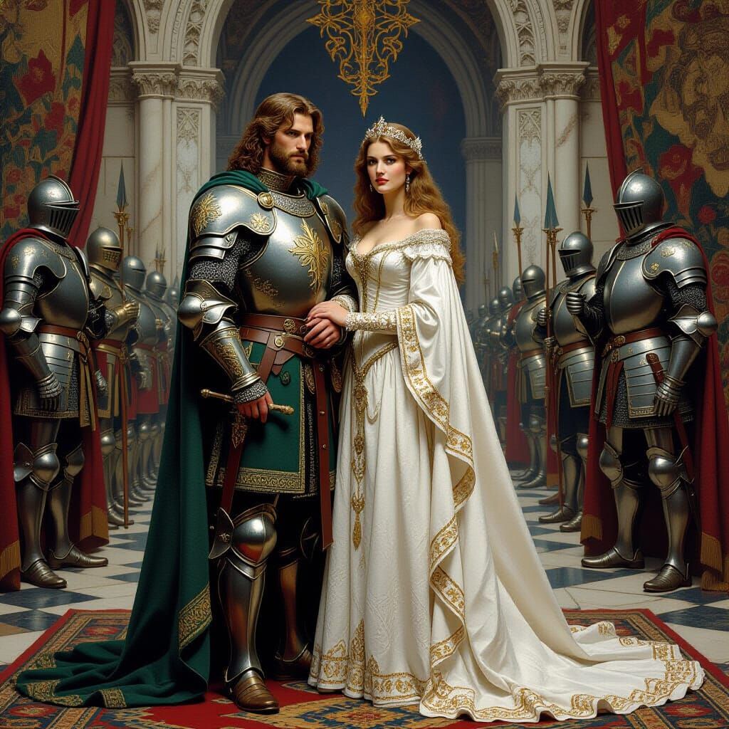 King Arthur and Guinevere in Gothic Castle