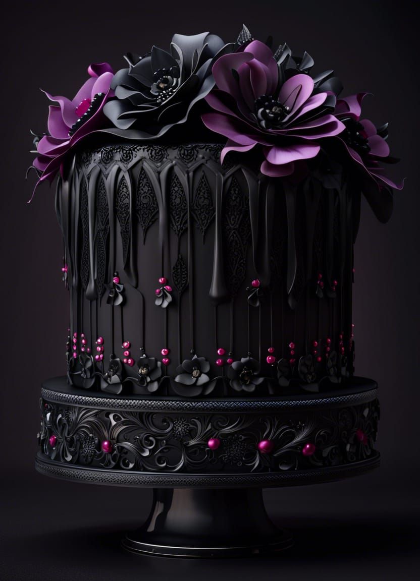 Gothic Cake with Flowers and Ribbons