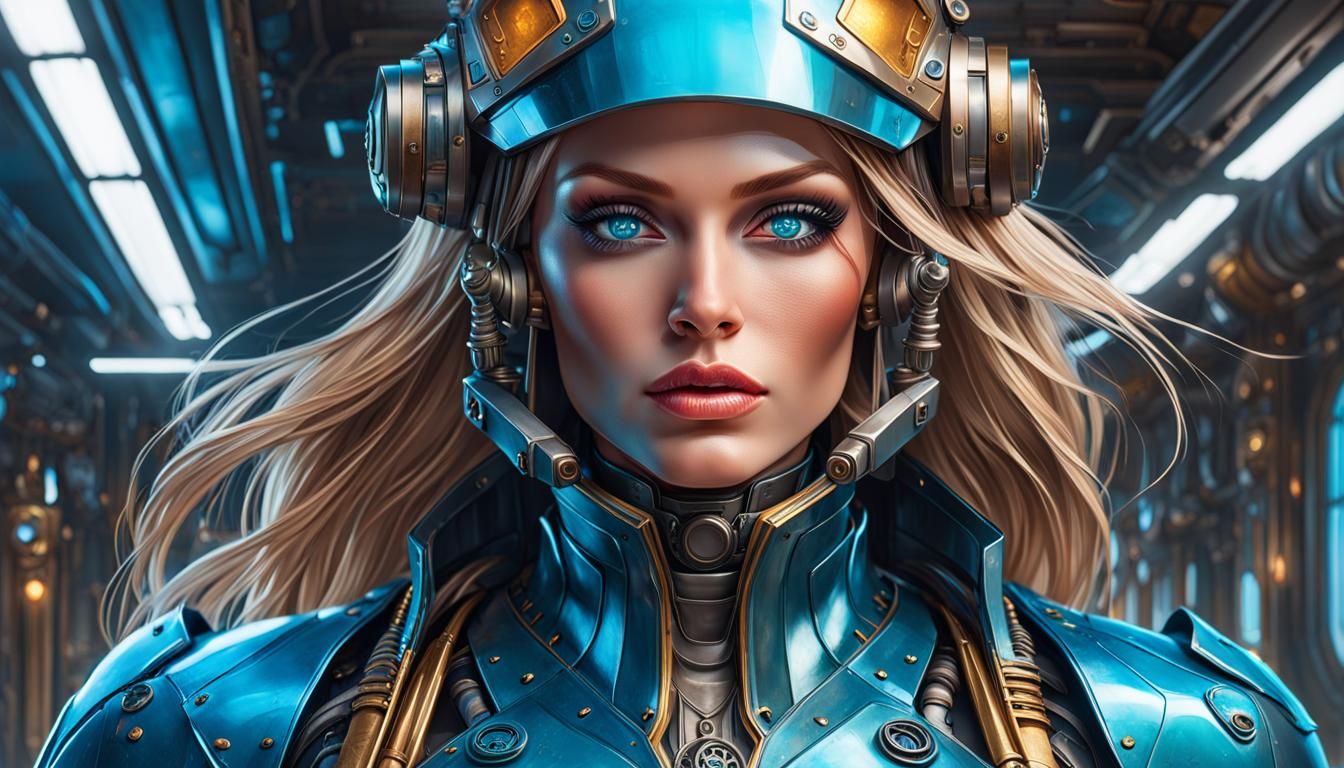 Steampunk Armored Woman Portrait in Photo-realism Style