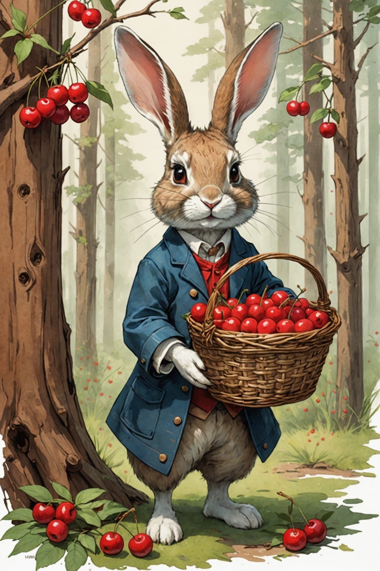 Rabbit with Cherries: Manga Pencil Sketch